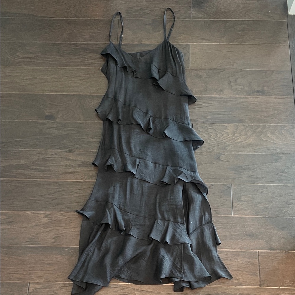 Aqua Charcoal Asymmetrical Ruffle Dress